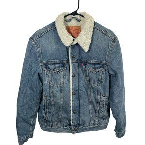 Levi’s Denim Sherpa Lined Jacket Size Small Blue Trucker Warm Snap Up Type III